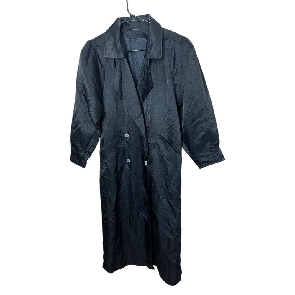 Vintage Sport Crest Utex‎ Black Nylon Long Trench Coat Size 4